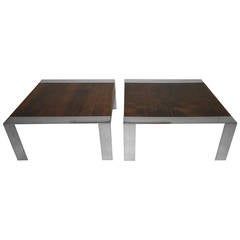 Stunning Pair of Milo Baughman Style Rosewood and Chrome Coffee Tables