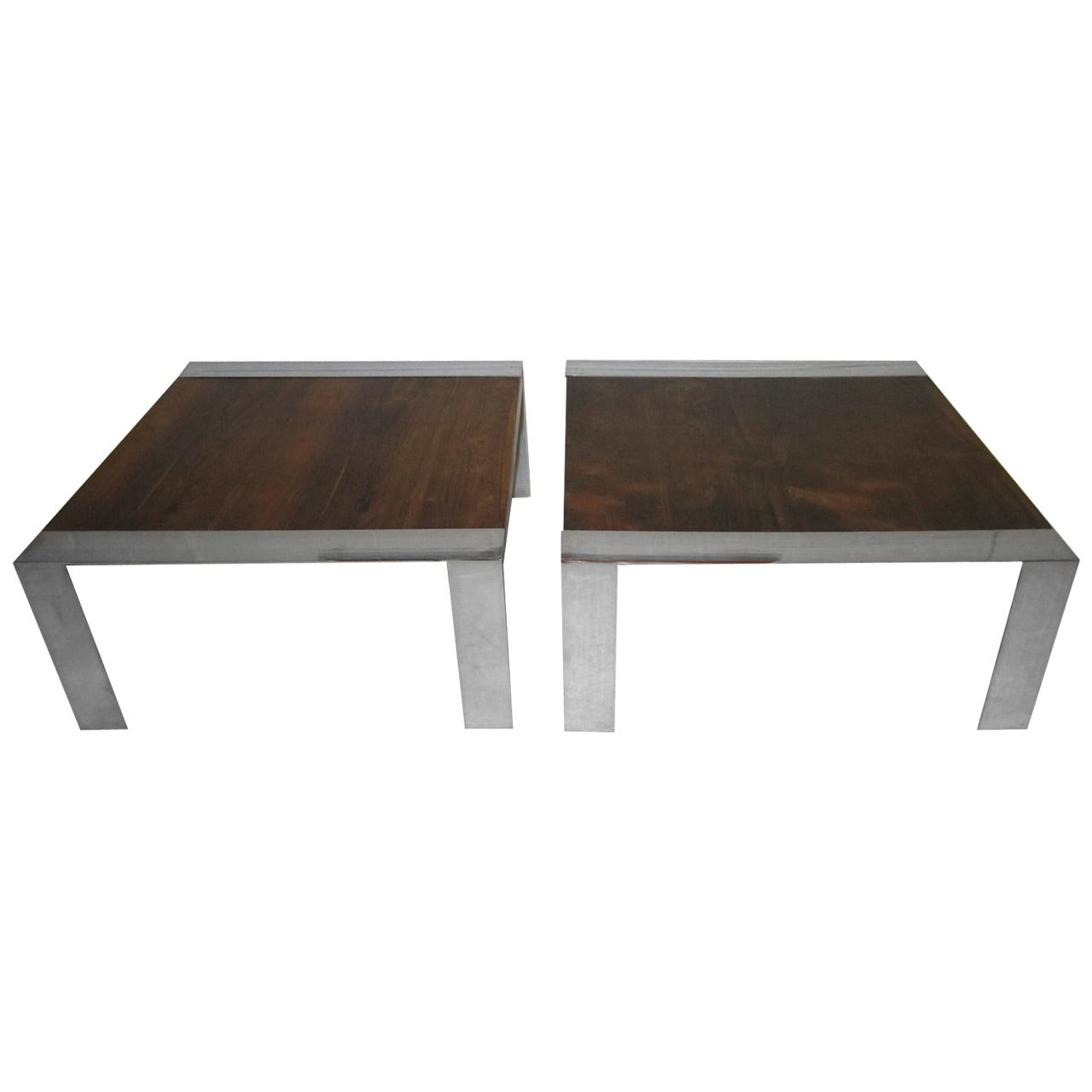 Stunning Pair of Milo Baughman Style Rosewood and Chrome Coffee Tables For Sale