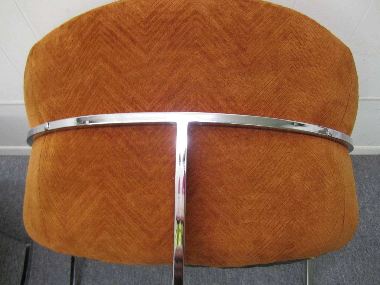 Pair of Milo Baughman Chrome Frame Barrel Back Chairs, Mid-Century Modern 1