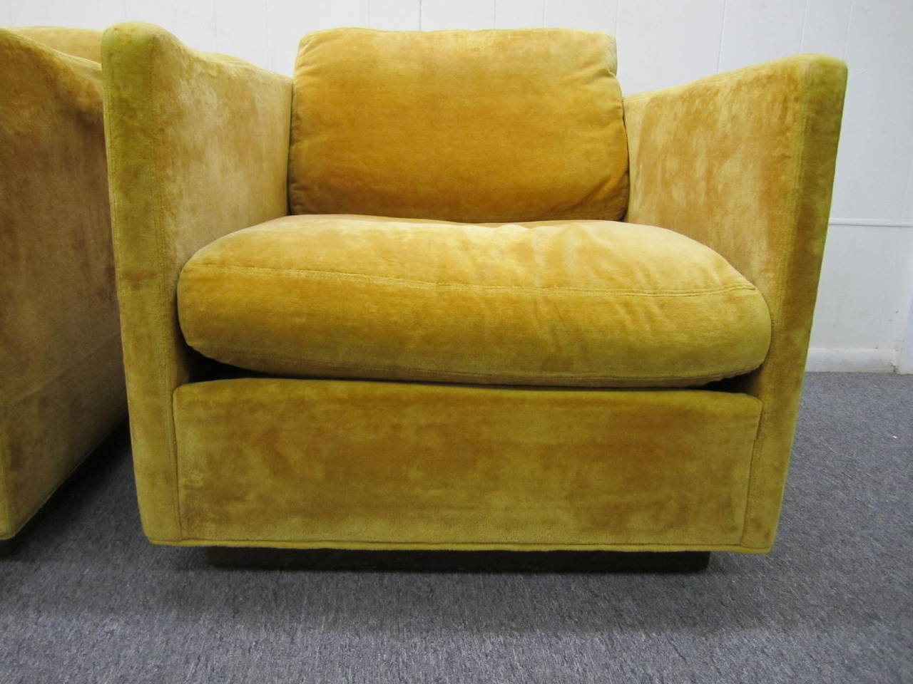 Upholstery Fantastic Pair of Signed Milo Baughman Cube Lounge Chairs for James Inc.