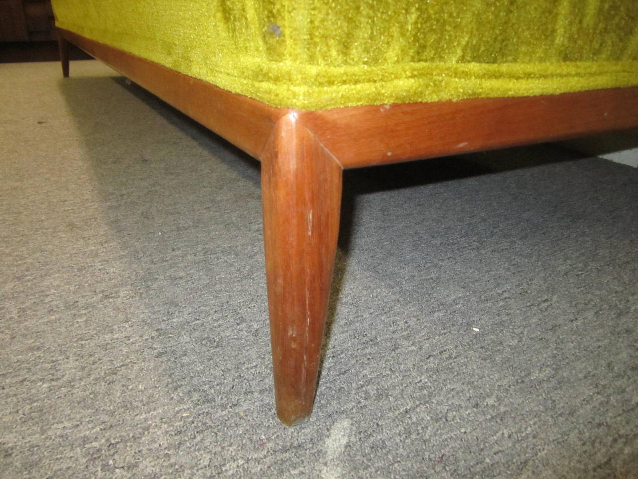 Mid-20th Century T.H. Robsjohn Gibbings Style Walnut Framed Sofa Mid-Century Modern