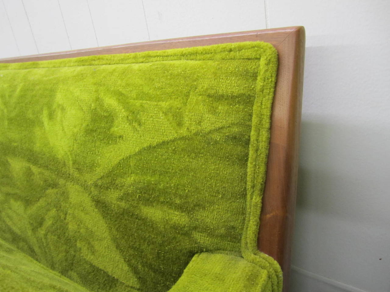 Upholstery T.H. Robsjohn Gibbings Style Walnut Framed Sofa Mid-Century Modern