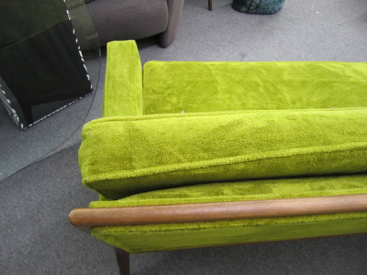 T.H. Robsjohn Gibbings Style Walnut Framed Sofa Mid-Century Modern 2