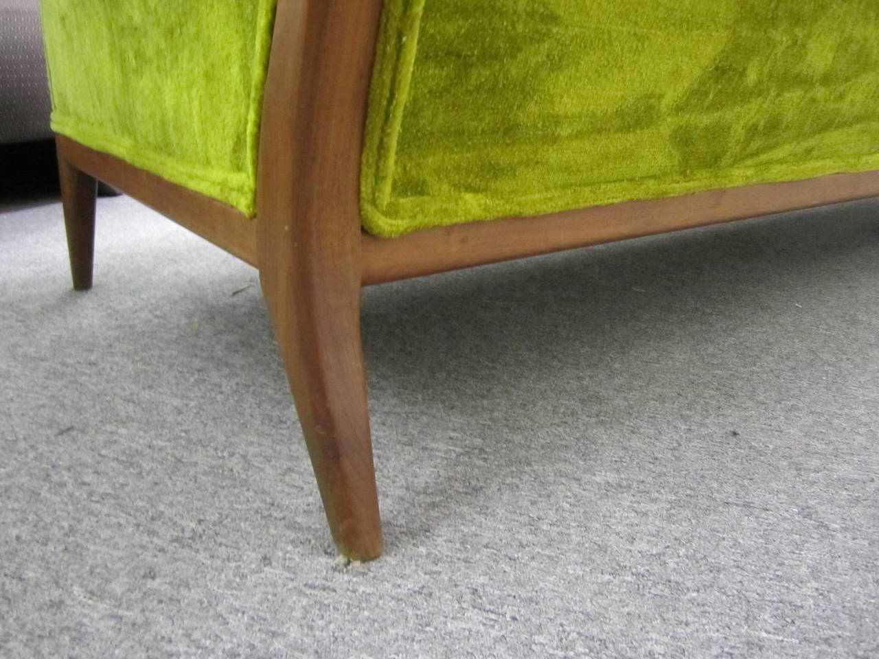 T.H. Robsjohn Gibbings Style Walnut Framed Sofa Mid-Century Modern 3