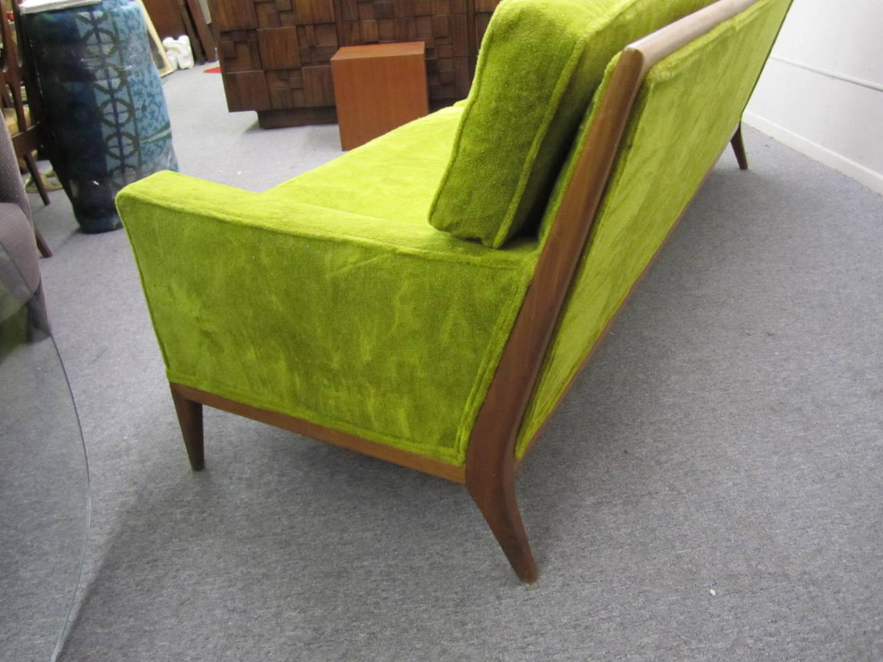 T.H. Robsjohn Gibbings Style Walnut Framed Sofa Mid-Century Modern 4