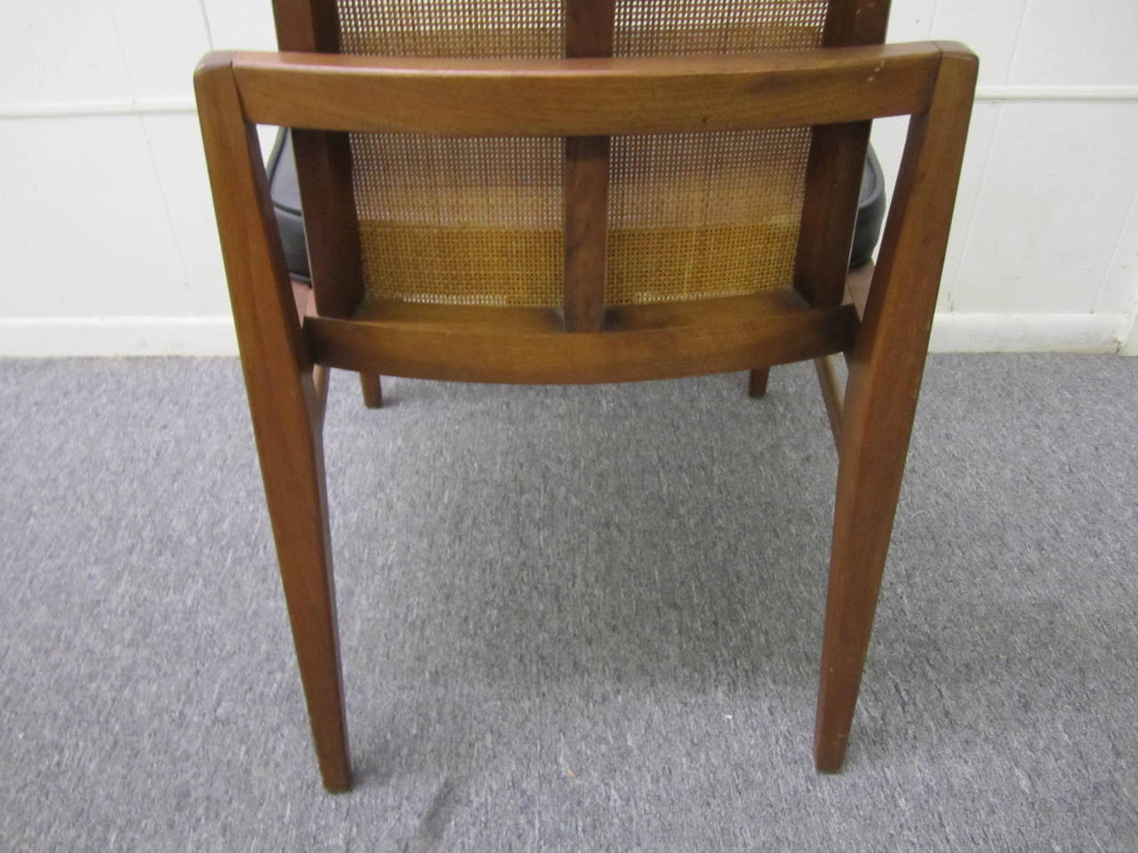 Six Walnut Foster and McDavid Cane Back Dining Chairs, Mid-Century Modern In Good Condition For Sale In Pemberton, NJ
