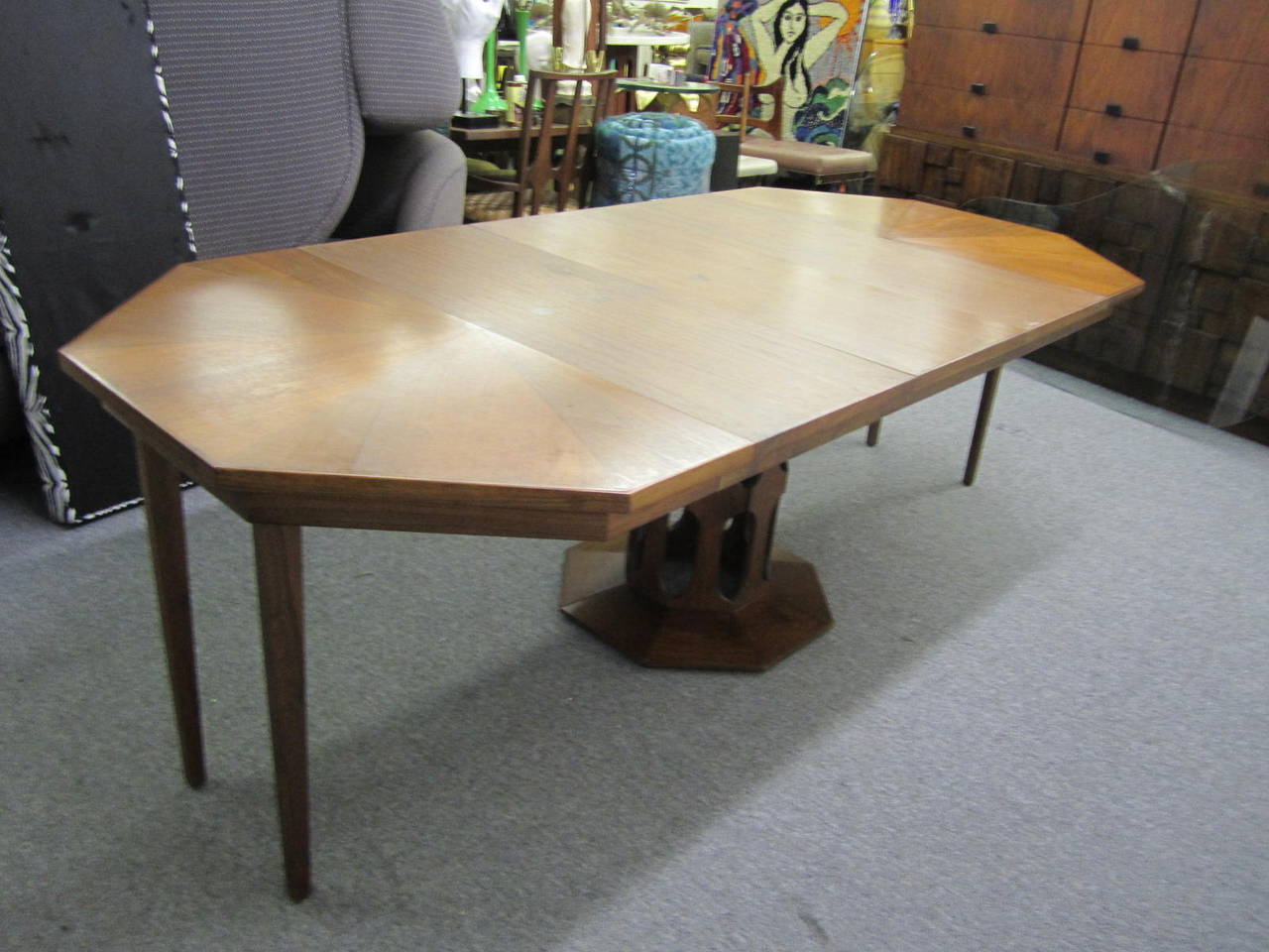 American Probber Style Walnut Octagon Extension Table with Three Leaves