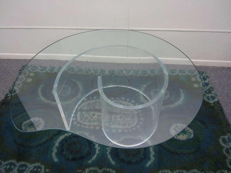 Glass Regency Style, Lucite Snail, Mid-Century Modern Coffee Table 