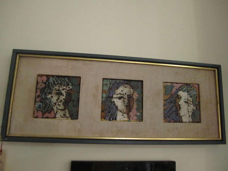 WONDERFUL SIGNED HARRIS STRONG THREE GRACES WALL ART.  THE TILES ARE WELL CRAFTED AND QUITE LOVELY IN PERSON. 