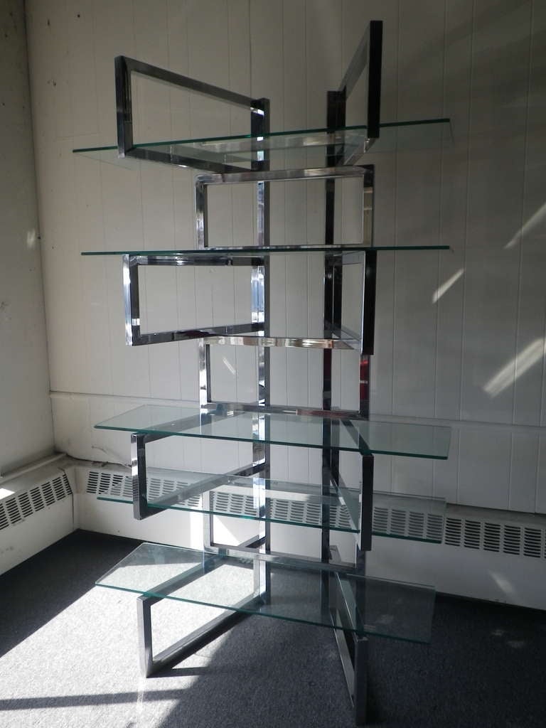 Outrageous Milo Baughman Style Chrome And Glass Etagere Mid-century In Good Condition In Pemberton, NJ
