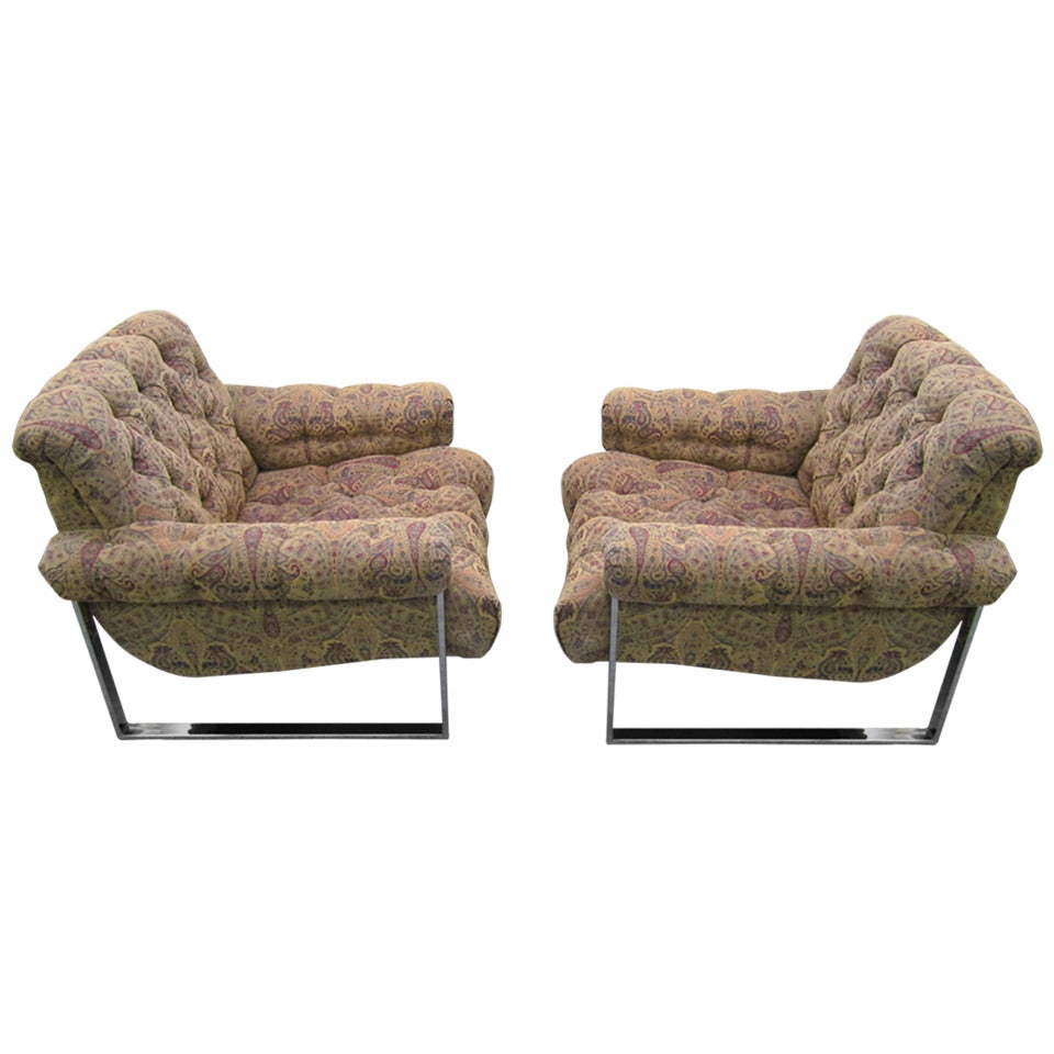 Fabulous Pair of Tufted Lounge Chairs, Mid-Century Modern
