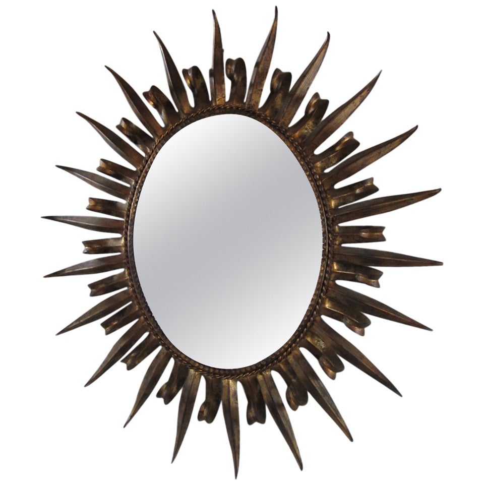 Magnificent Jere Style Eyelash Starburst Gilded Gold Mirror Hollywood Regency For Sale