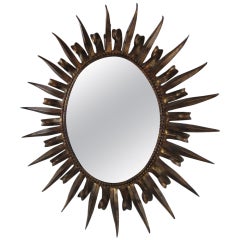 Vintage Magnificent Jere Style Eyelash Starburst Gilded Gold Mirror Hollywood Regency