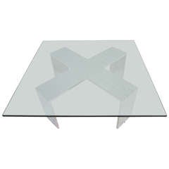 Milo Baughman Oversized X Chrome Base Coffee Table, Mid-Century Modern