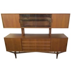 Lovely Teak Danish Credenza with Floating Hutch Room Divider, Unusual Legs