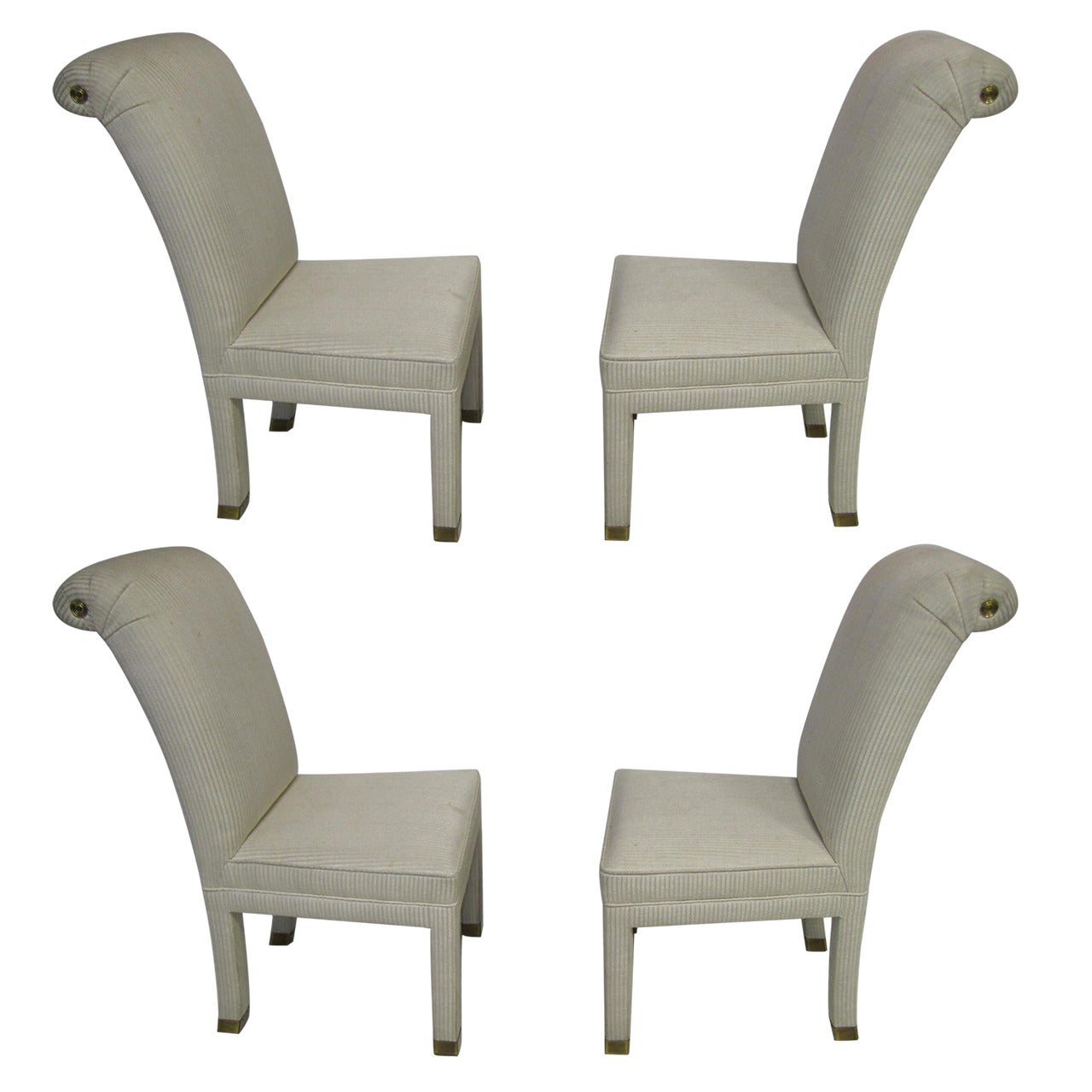 Four Mastercraft Upholstered and Brass Dining Chairs, Mid-Century Modern
