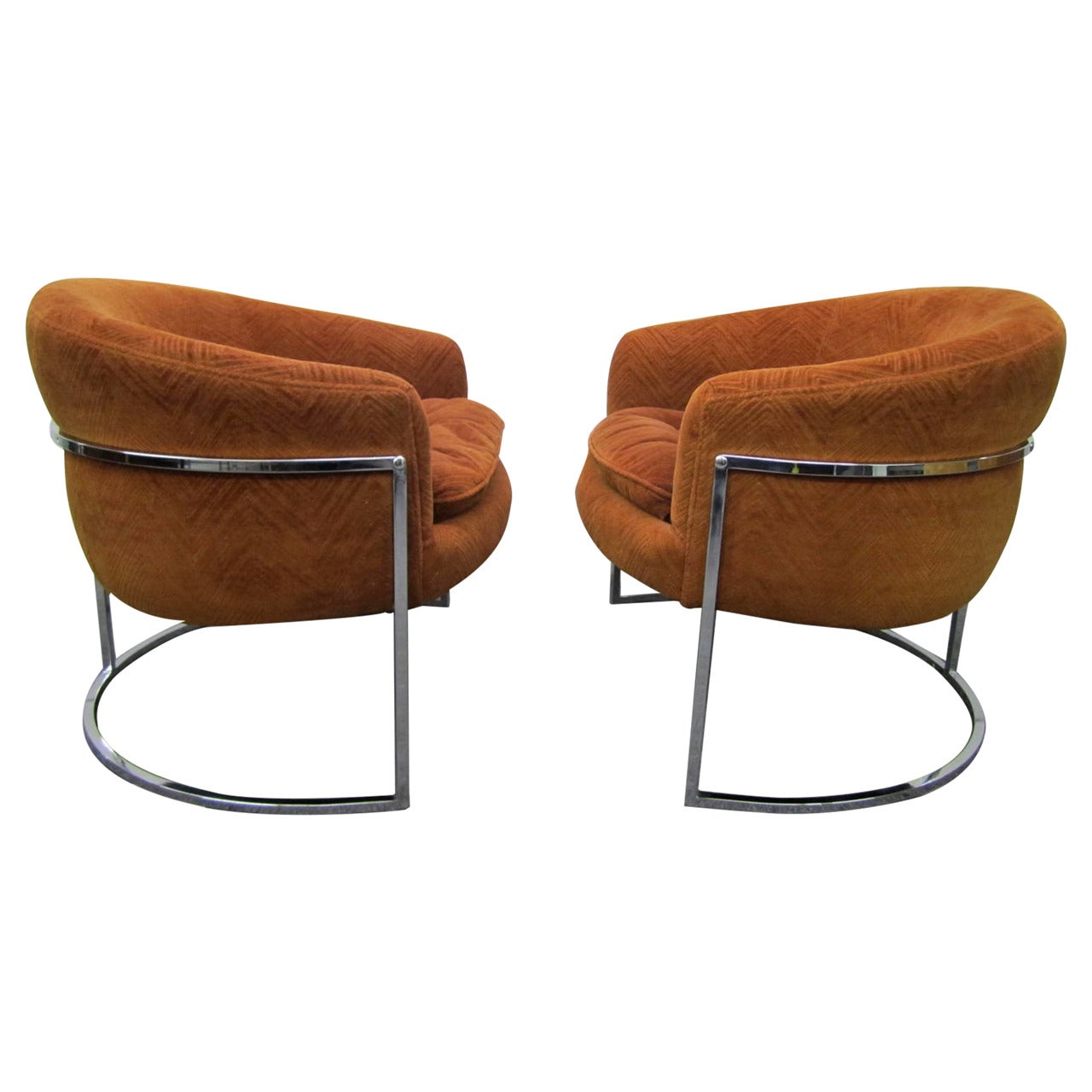 Pair of Milo Baughman Chrome Frame Barrel Back Chairs, Mid-Century Modern