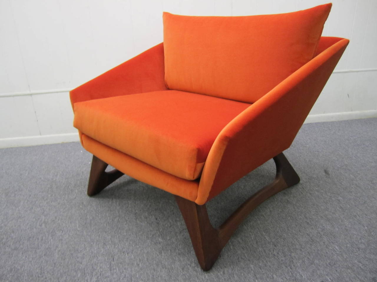 Upholstery Pair Adrian Pearsall Angular Sculptural Walnut Lounge Chair Mid-Century For Sale