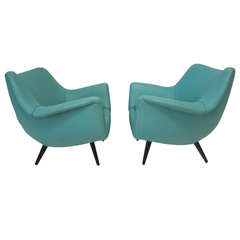 Superbe paire de chaises longues Lawrence Peabody Scoop:: Selig Mid-Century Modern