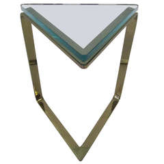 Stunning Karl Springer Style Thick Glass Triangular Brass Side Table ...