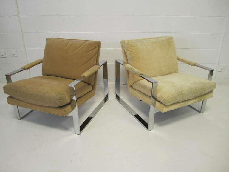 Fabulous Pair of Signed Milo Baughman Chrome Cube Lounge Chairs, Mid-Century Modern 5