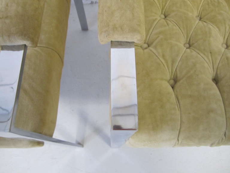 Upholstery Fantastic Pair of Erwin-Lambeth Chrome Flat Bar Lounge Chairs, Mid-Century Mode For Sale
