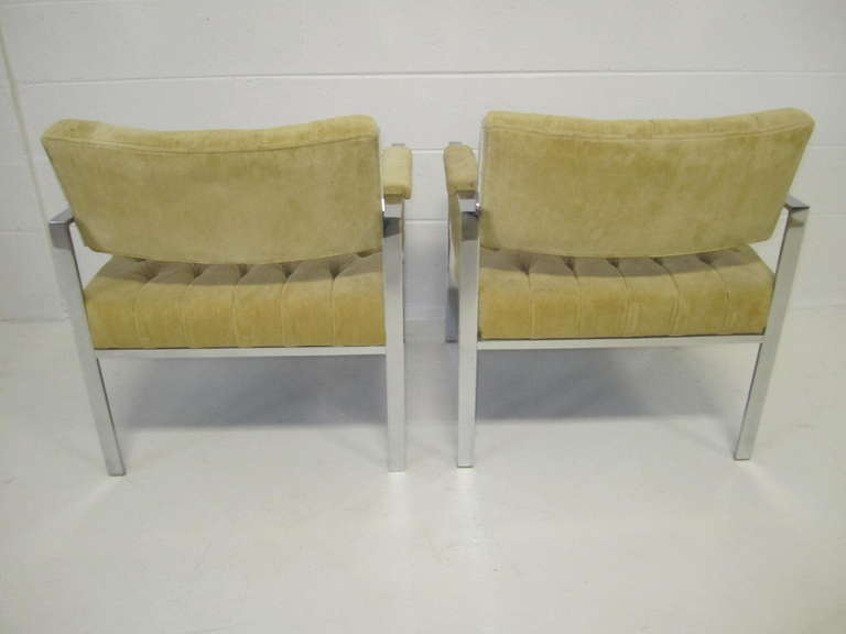 Mid-Century Modern Fantastic Pair of Erwin-Lambeth Chrome Flat Bar Lounge Chairs, Mid-Century Mode For Sale