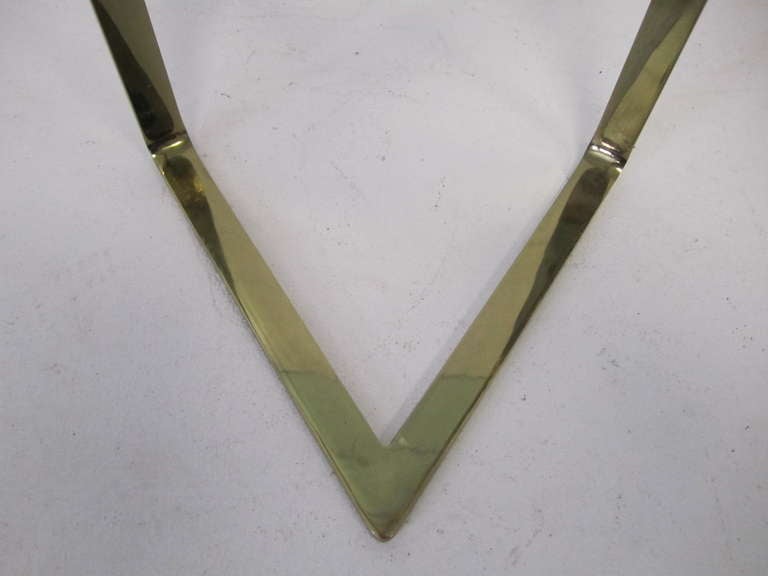 Stunning Karl Springer Style Thick Glass Triangular Brass Side Table ...