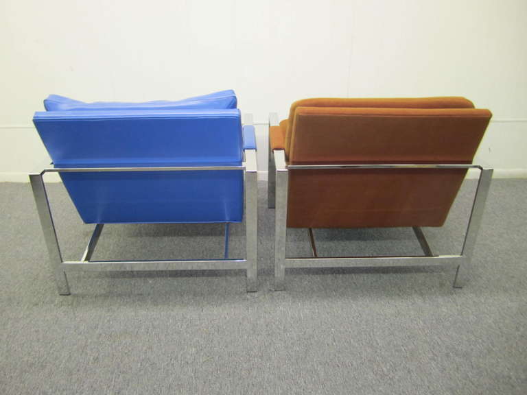 American Fabulous Pair of Milo Baughman Chrome Cube Lounge Chairs Mid-Century Modern