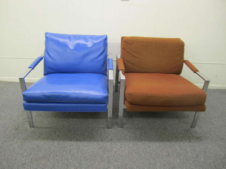 Fabulous Pair of Milo Baughman Chrome Cube Lounge Chairs Mid-Century Modern In Good Condition In Pemberton, NJ