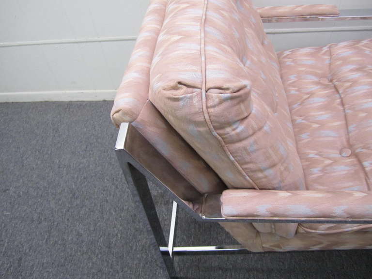 Américain Excellente paire de fauteuils de bar plats chromés de style Milo Baughman, mi-siècle moderne en vente