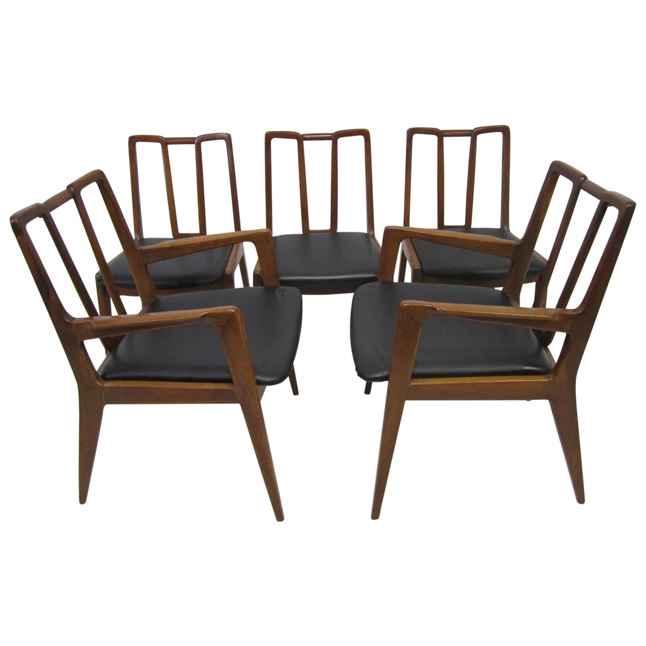 Magnifique ensemble de cinq chaises à manger John Stuart en noyer Moderne du milieu du siècle dernier en vente