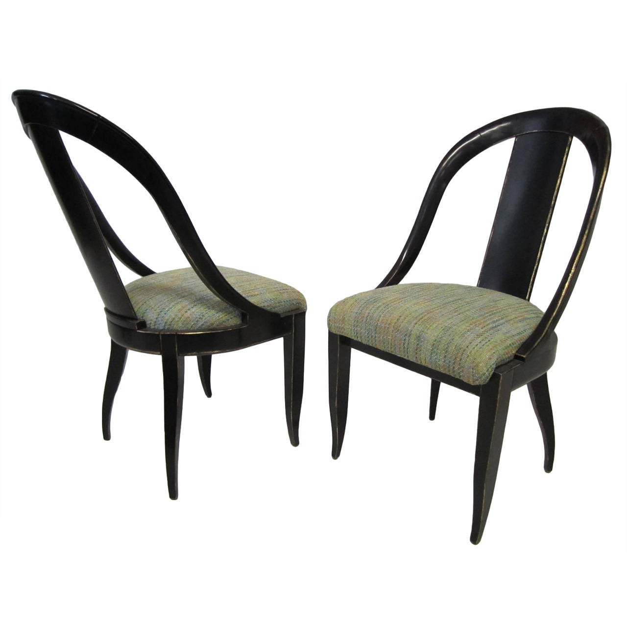 Sensuelle paire de chaises d'appoint Swaim à dossier en forme de cuillère laqué:: moderne du milieu du siècle dernier