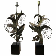 Pair of C. Jere Brass Brutalist Table Lamps Laurel, Mid-Century Modern 4