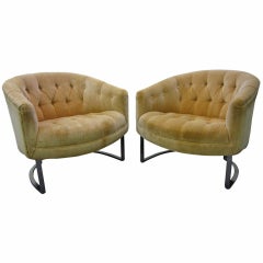 Pair Milo Baughman Tufted Chrome Barrel Tub Chairs Mid-century Modern 11