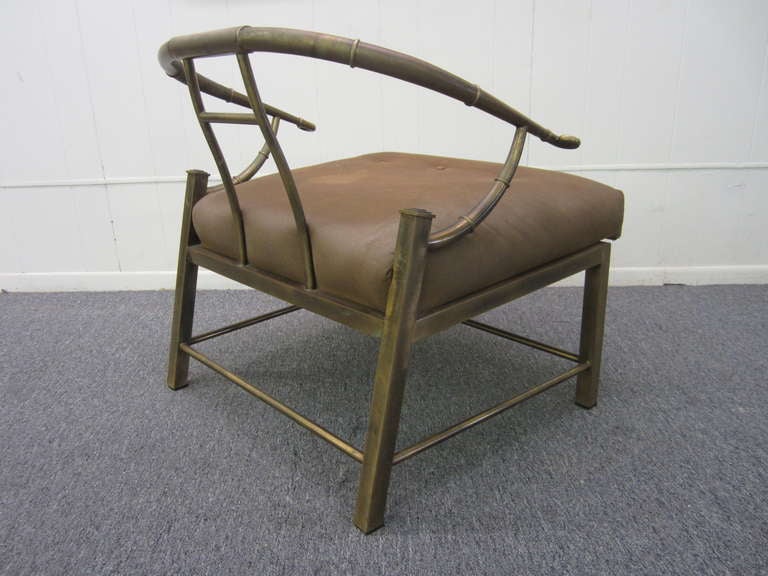 American Mastercraft Asian Inspired Faux Bamboo Brass Lounge Chair, Mid-Century For Sale