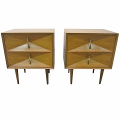 Fantastic Pair Of Light Walnut 3-dimensional Night Stands Mid-century Modern