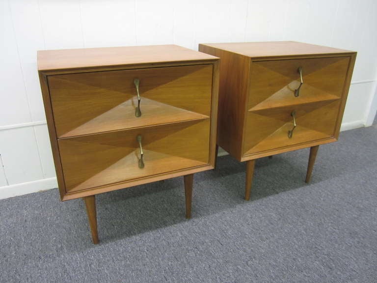 Fantastic Pair Of Light Walnut 3-dimensional Night Stands Mid-century Modern
