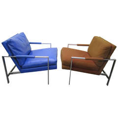 Fabulous Pair of Milo Baughman Chrome Cube Lounge Chairs Mid-Century Modern