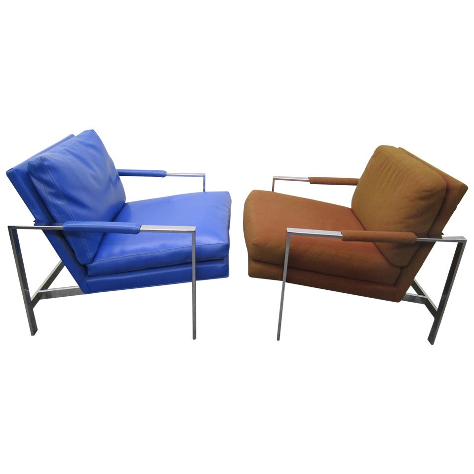 Fabulous Pair of Milo Baughman Chrome Cube Lounge Chairs Mid-Century Modern