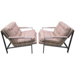 Excellent Pair of Milo Baughman Style Chrome Flat Bar Lounge Chairs Mid-Century Modern 10