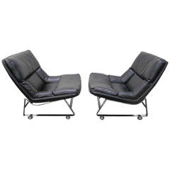 Retro Pair of Pervical Lafer Style Chrome Lounge Chairs Midcentury Danish