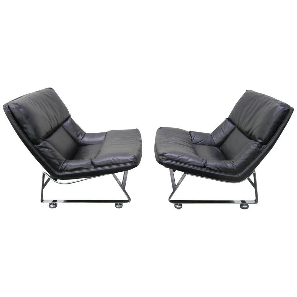 Pair of Pervical Lafer Style Chrome Lounge Chairs Midcentury Danish