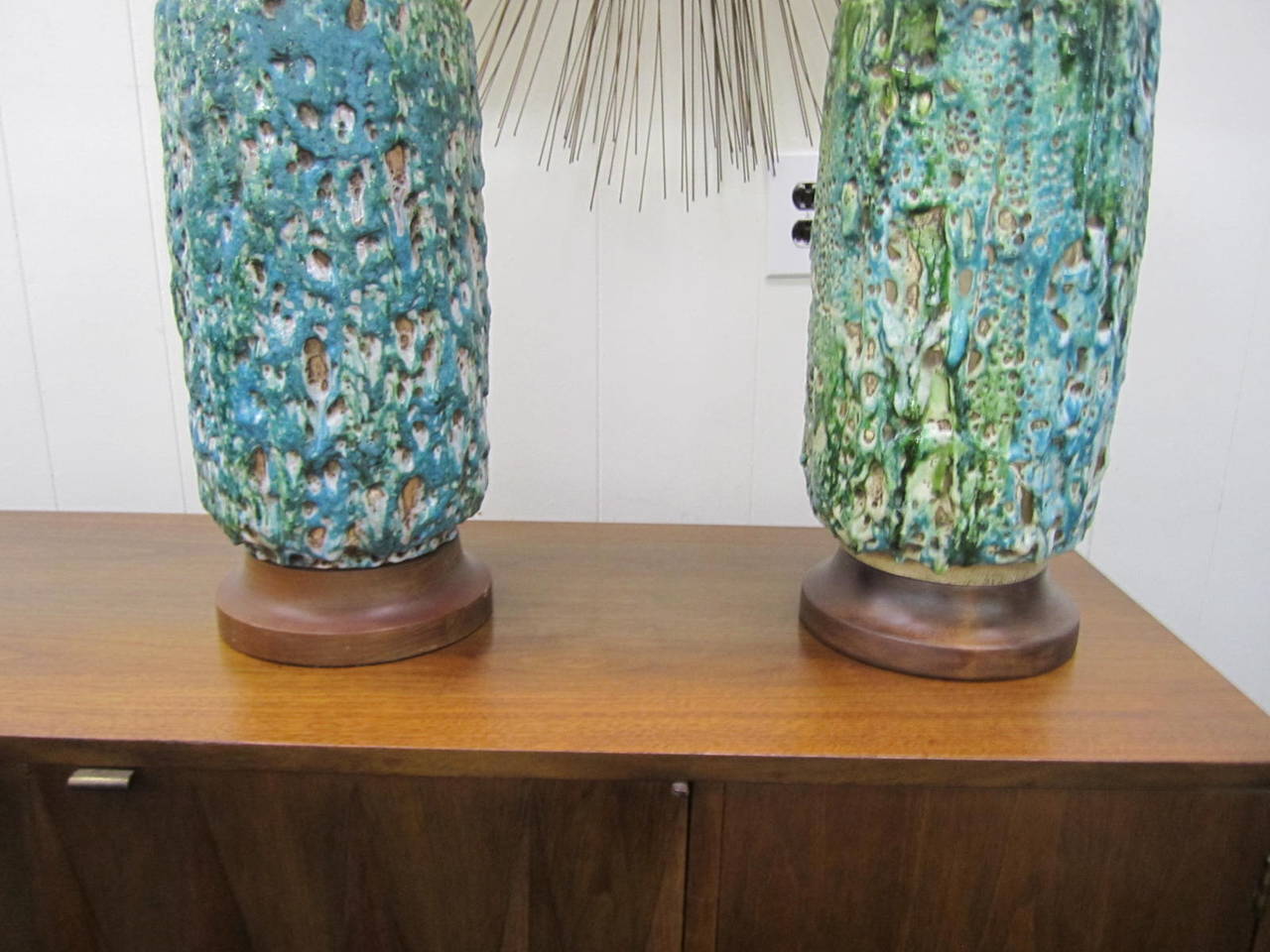 Exciting Pair of Giant Turquoise Lava Glaze Lamps Mid-Century Modern 2