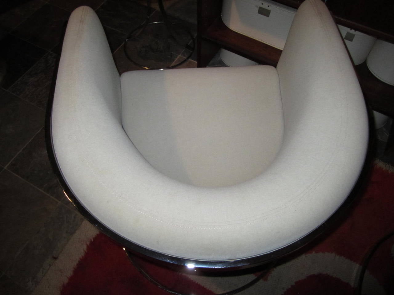 Sleek Pair of Milo Baughman Style Chrome Barrel Back Tub Chairs 1