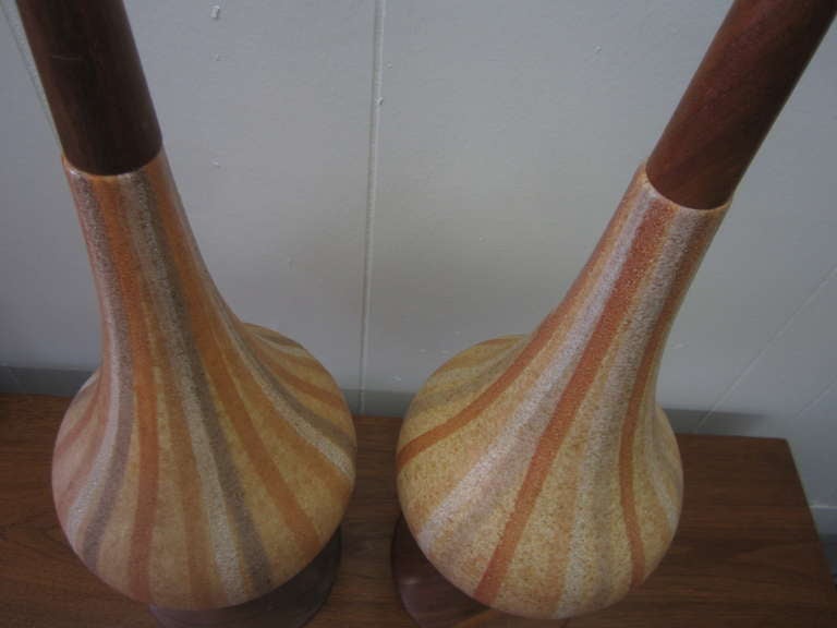 Pair Of Italian Ceramic Lamps Mid-century Danish Modern 1