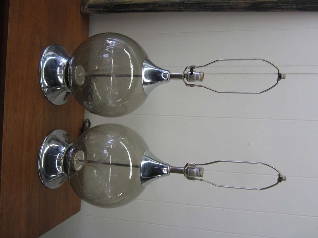 Pair Of Sexy 1970's Chrome Fiber Optic Lamps For Sale 1