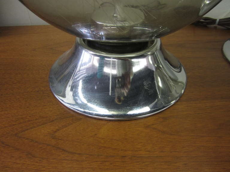 Mid-Century Modern Sexy Pair Of 1970's Chrome Fiber Optic Globe  Lamps Mid-century Modern  For Sale