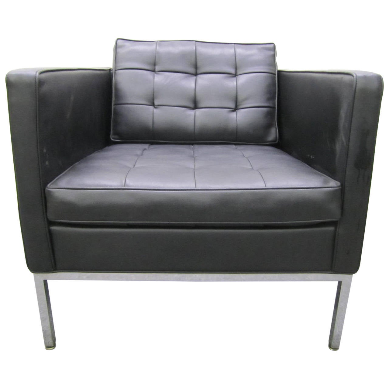 Signé Milo Baughman Chrome Base Cube Lounge Chair Mid-Century Modern