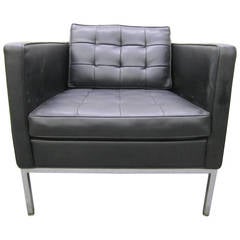 Signed Milo Baughman Chrome Base Cube Lounge Chair Mid-Century Modern